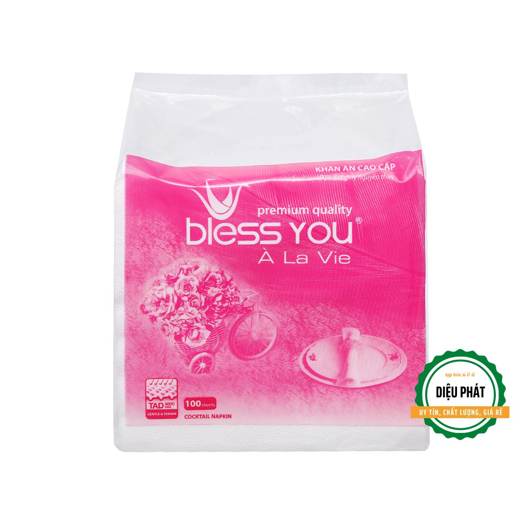 ⚡️ Giấy Vuông, Khăn Giấy Ăn Bless You À La Vie 1 Lớp Gói 100 Tờ 23cm x 23cm