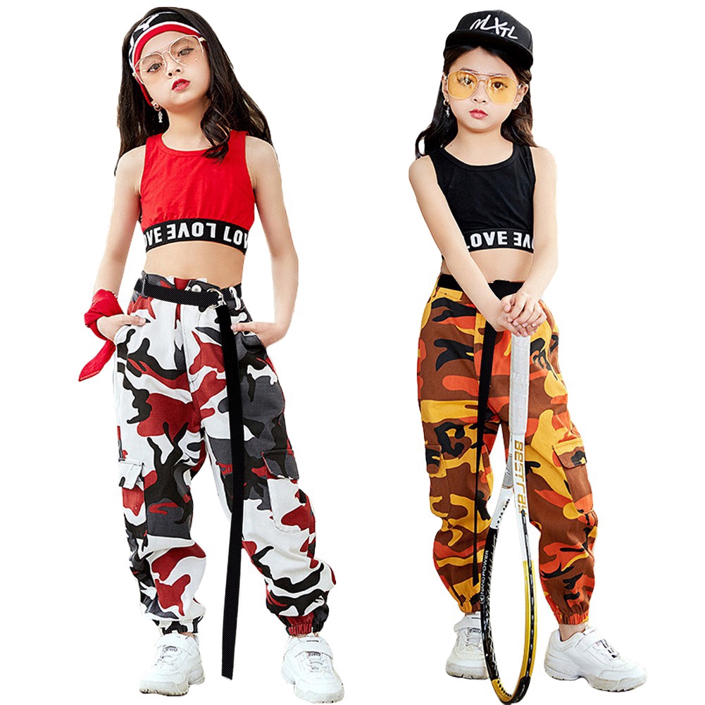 Set Áo Tank Top + Quần Dài Hoạ Tiết Lính Phong Cách Hip-Hop Cho Bé Gái