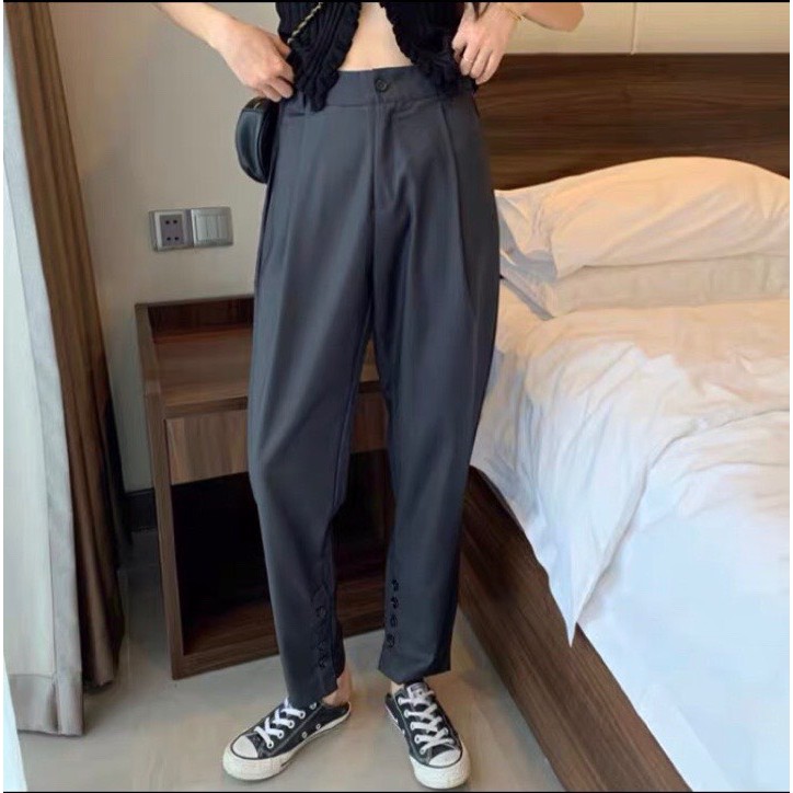 [Mã WASTMAY giảm 15% tối đa 30K đơn 150K] Quần vải ống rộng baggy unisex CÓ NÚT CHÂN dành cho nữ hack dáng | BigBuy360 - bigbuy360.vn