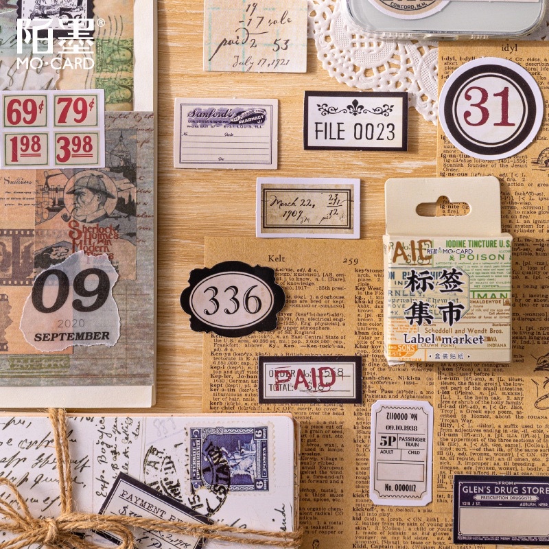 Hộp nhãn dán sticker 46 miếng hình tem hoa cổ điển vintage trang trí sổ bullet journal winzige