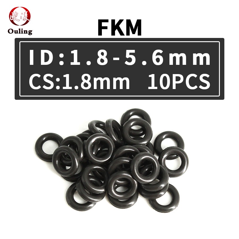 10 CÁI / Lô Vòng đệm cao su Flo Màu đen FKM O Vòng đệm CS 1,8mm Độ dày ID1,8 / 3,55 / 4 / 4,5 / 4,87 / 5 / 5,15 / 5,3 / 5,6 * 1,8mm Vòng đệm kín O-ring Chịu dầu, chịu mài mòn , Chịu áp lực, chống lão hóa và chịu nhiệt độ cao