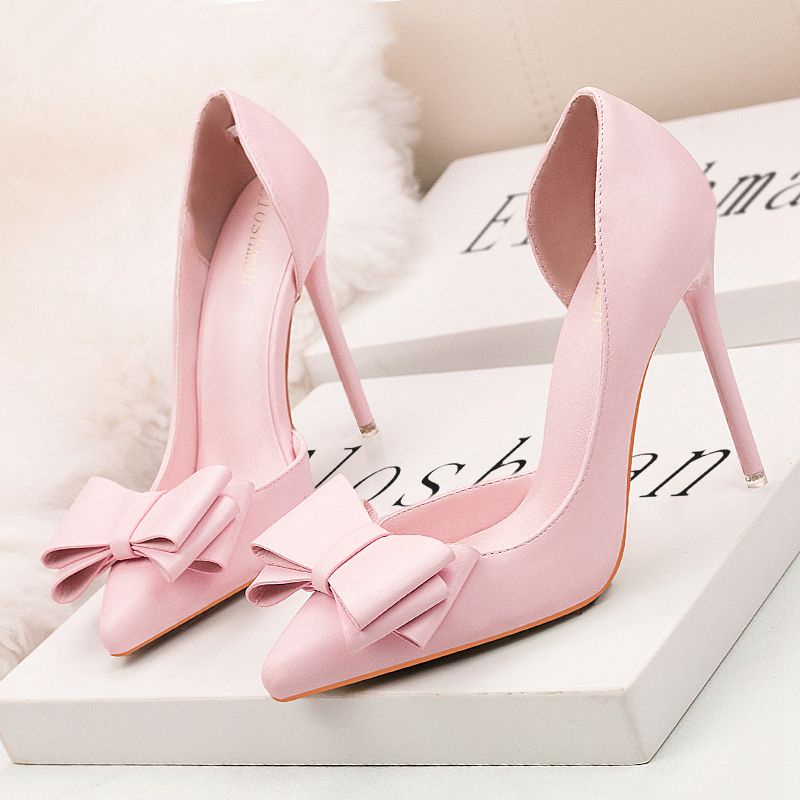 Giày Cao Gót Mũi Nhọn Đính Nơ Thời Trang Hàn Quốc Cho Nữ