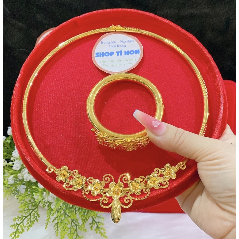 Set 1 kiềng hoa 1 vòng tay hoa mạ vàng 24 cao cấp mẫu mới về cực đẹp cực sang trọng ( có tặng hộp nhung đỏ đựng cưới )