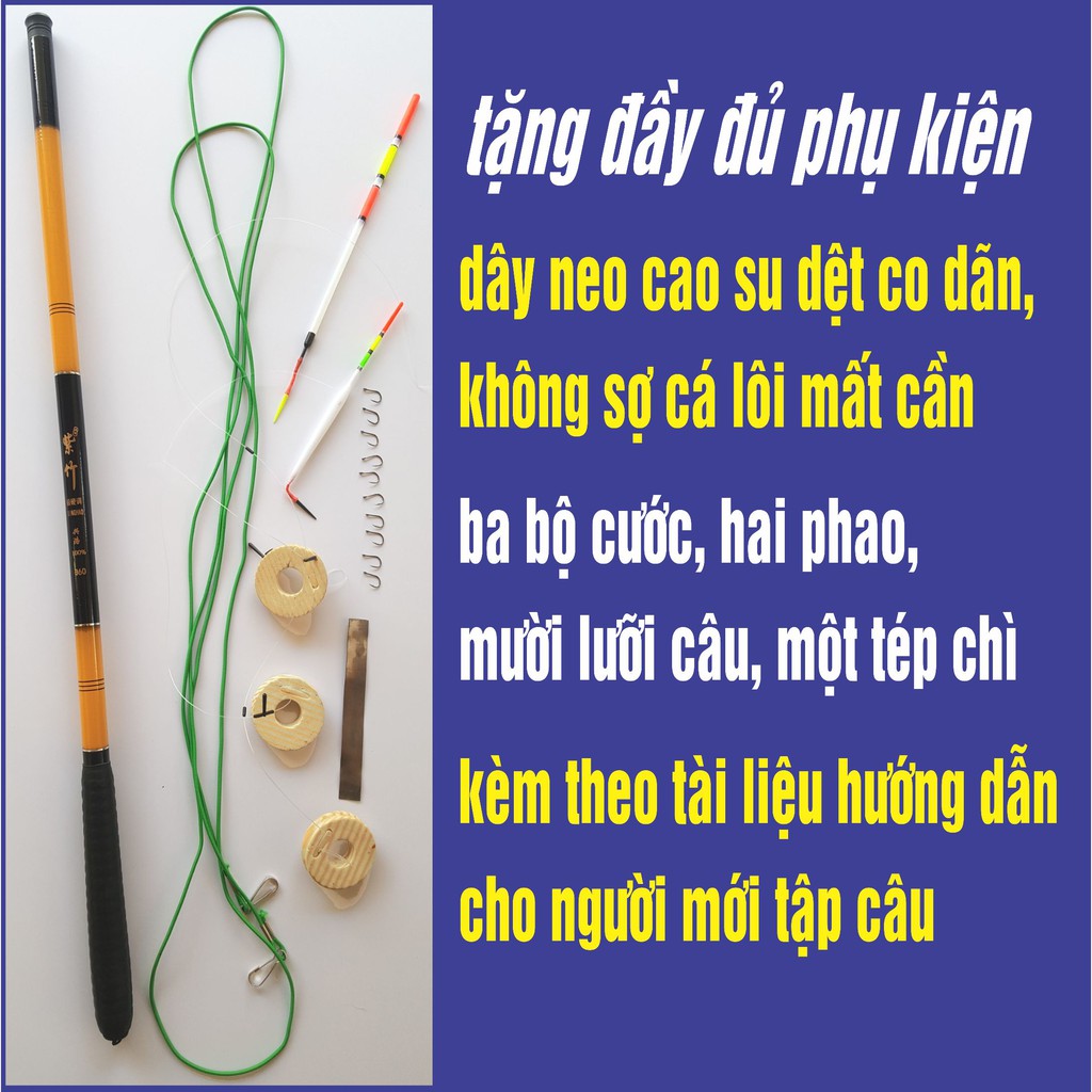 Cần câu tay, câu cá, đơn, đẹp, có cán cầm, tặng nhiều phụ kiện hấp dẫn