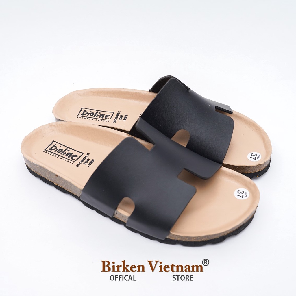 [ Lót Chống Nước ] MÃ DK04 - Dép Birken Đế Trấu,  Thiết Kế Unisex Nam và Nữ Quai Dép Da Bò Chữ H Bioline VietNam