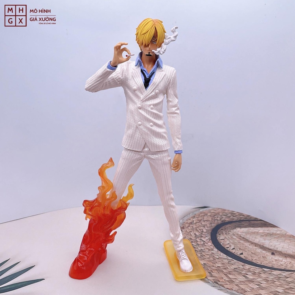 Mô hình One Piece Sanji áo đen, trắng hút thuốc hàng hiệu cao 31cm, figure anime one piece trang trí decor cực chất