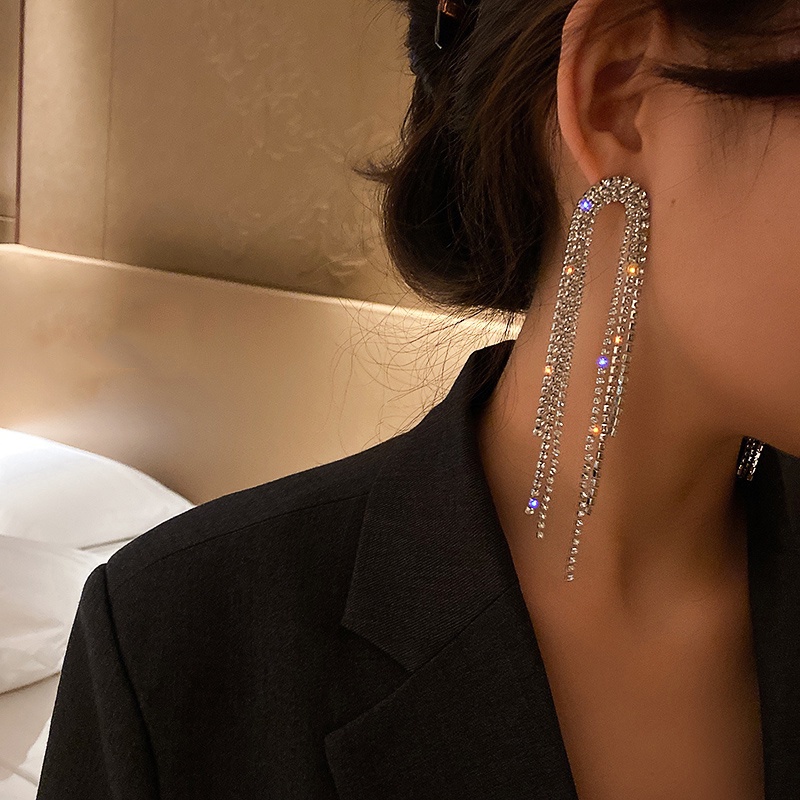 1 Đôi Bông Tai Dáng Dài Đính Đá Pha Lê Phong Cách Hàn Quốc Thời Trang Cho Nữ