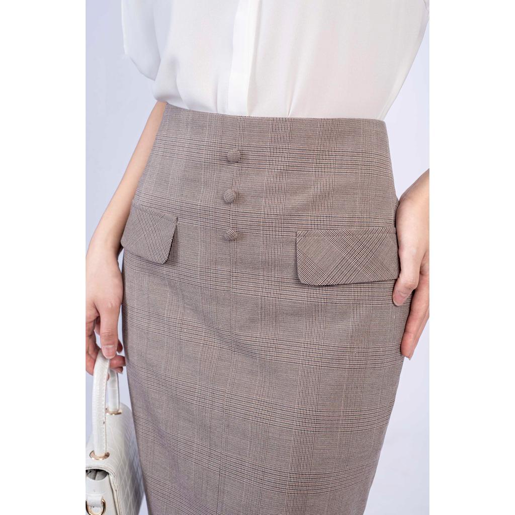 Chân váy dáng ôm, họa tiết kẻ MMOutfit M-JU071121121