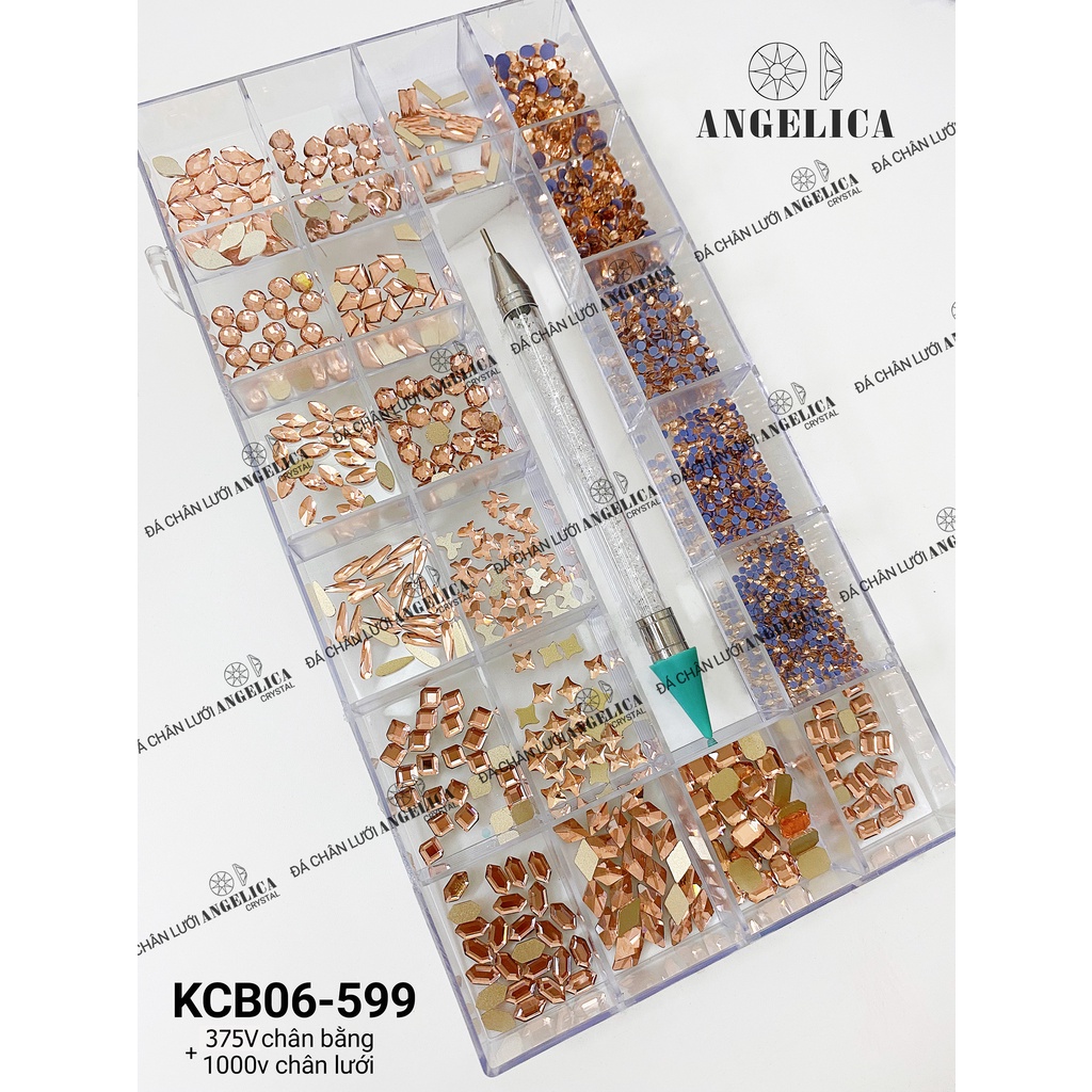 Combo Khay Đá Nail Đỏ Chân Bằng Và Chân Lưới Kèm Phụ Kiện Móng ANGELICA KCB-599