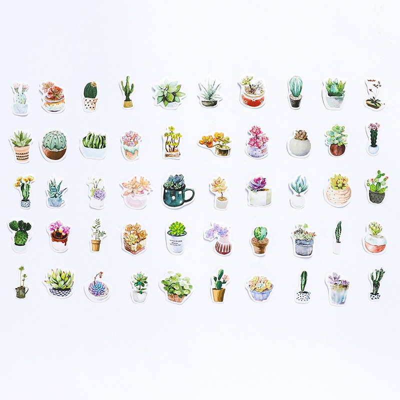 Bộ 50 Nhãn Dán Trang Trí In Hình Cây Cối Xinh Xắn