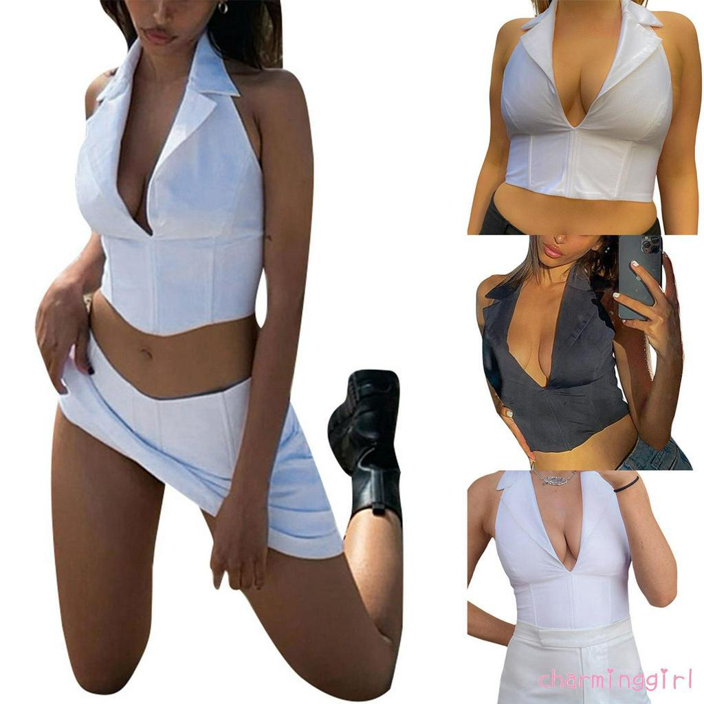 Áo Dây Nữ Cộc Tay Cổ Chữ V Hở Eo Quyến Rũ