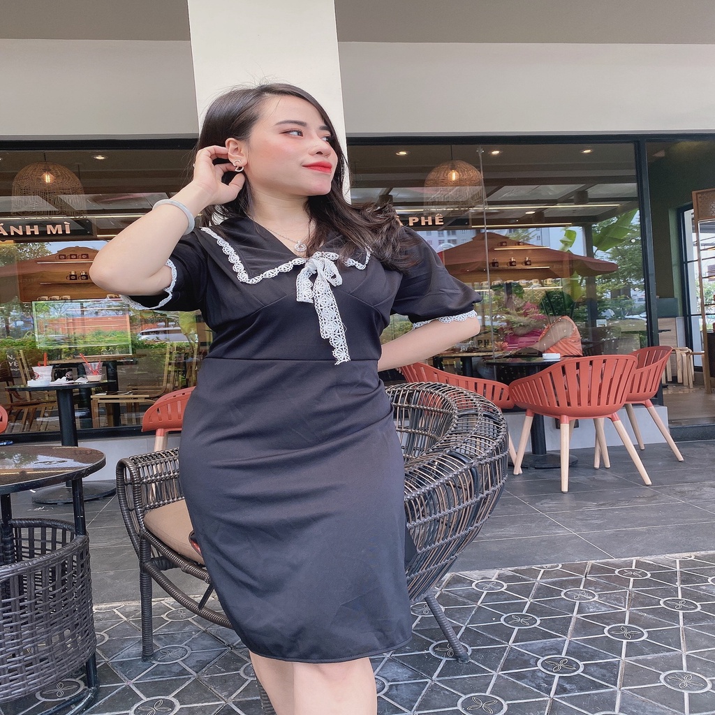 Váy đầm tay ren nữ bigsize từ 65-85kg đầm công sở ,dự tiệc trẻ trung, hoạ tiết cổ trắng , thun poly xịn | BigBuy360 - bigbuy360.vn