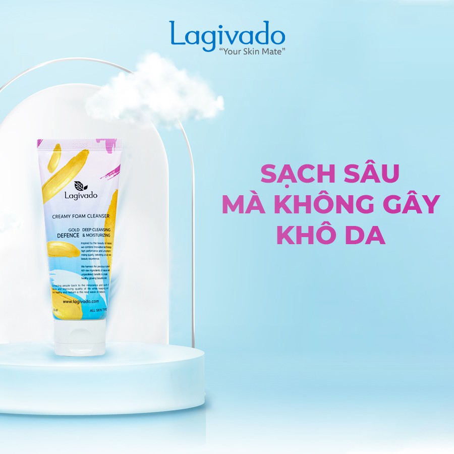 Sữa rửa mặt trắng da Hàn Quốc Lagivado không làm khô, căng da dành cho cả da dầu mụn, nhạy cảm Creamy Foam Cleanser 50ml | BigBuy360 - bigbuy360.vn