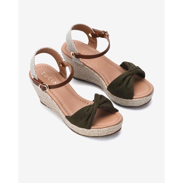 Giày Sandal đế xuồng Zucia thiết kế quai nơ chất liệu nhung đế  cói  cao 8cm tôn dáng - SRT01