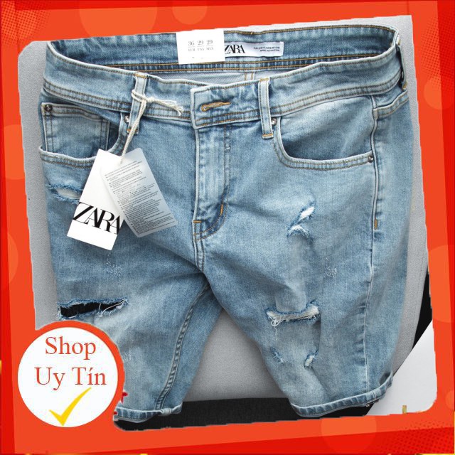 Quần Short Jean Nam ZARA hàng VNXK form slim ngang gối rách