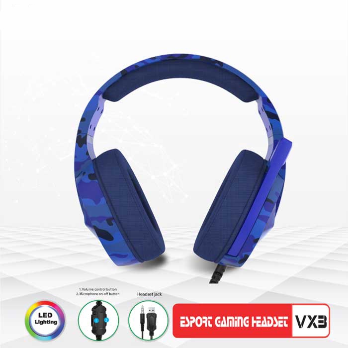 Tai nghe gaming VSP esport VX3 led RGB tích hợp jack 3.5mm có mic và phone (Xanh)