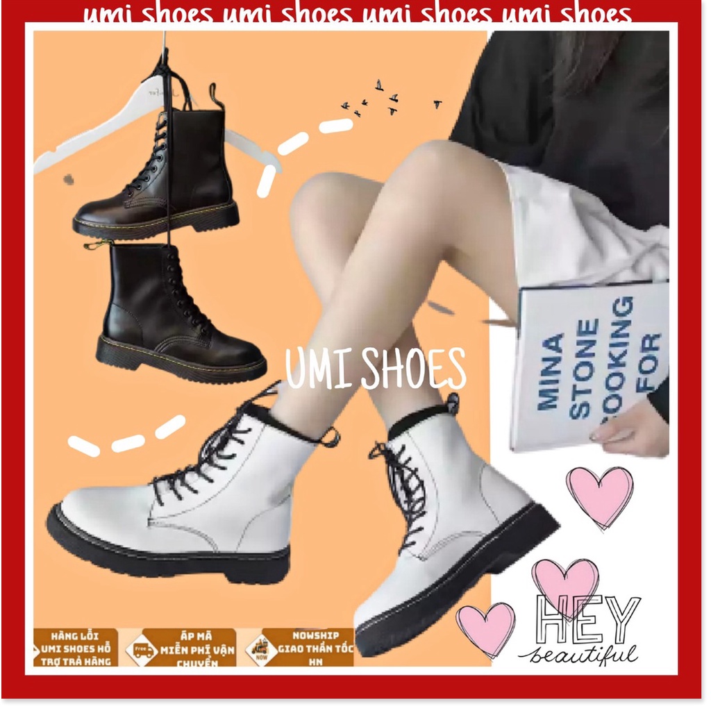 Giày Bốt cao cổ MARTIN ulzzang buộc dây màu đen/trắng cá tính đơn giản đế bằng đẹp mới xinh thời trang cá tín