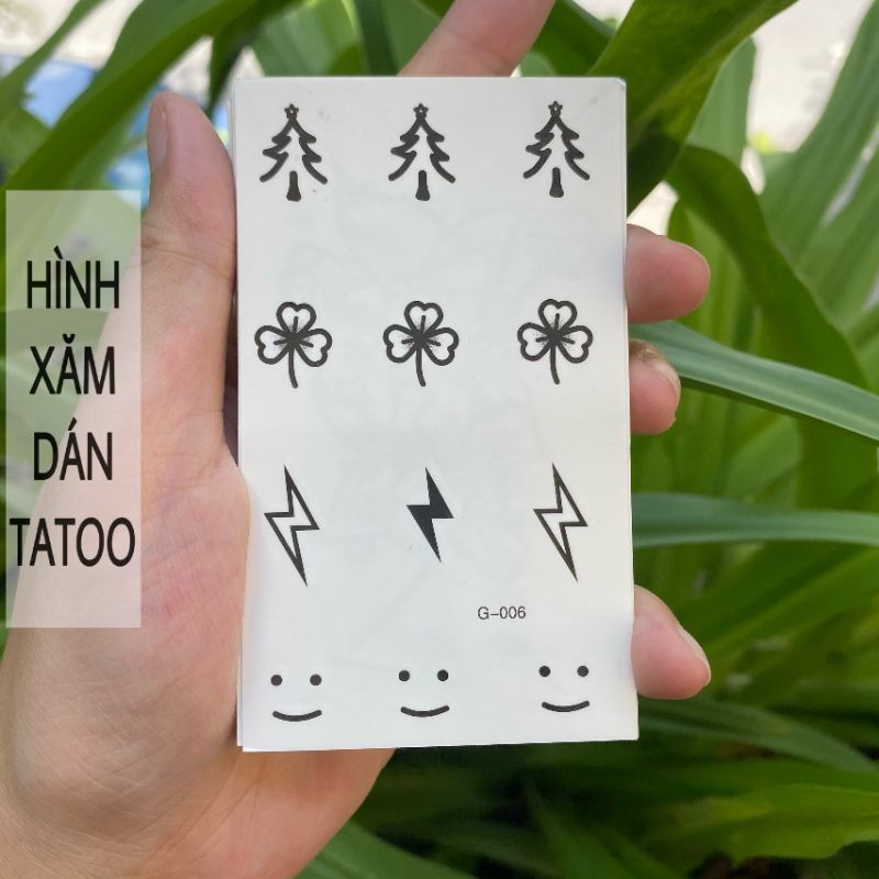 Hình xăm cỏ ba lá, cây thông, tia sét g06. Xăm dán tatoo tạm thời size &lt; 10x6cm