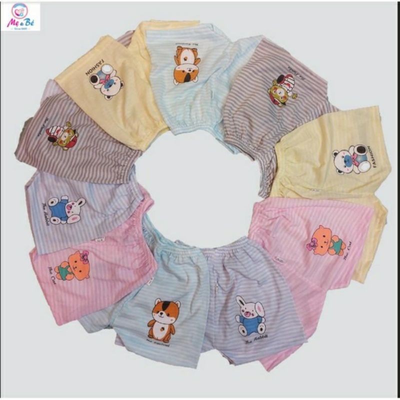 Quần đùi cotton kẻ cho bé họa tiết hình thú siêu yêu cho bé trai và bé gái