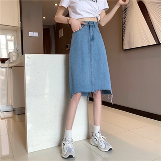 Phiên bản Hàn Quốc mùa hè Váy MIDI chữ A không đều dành cho nữ Váy dài vừa phải Denim