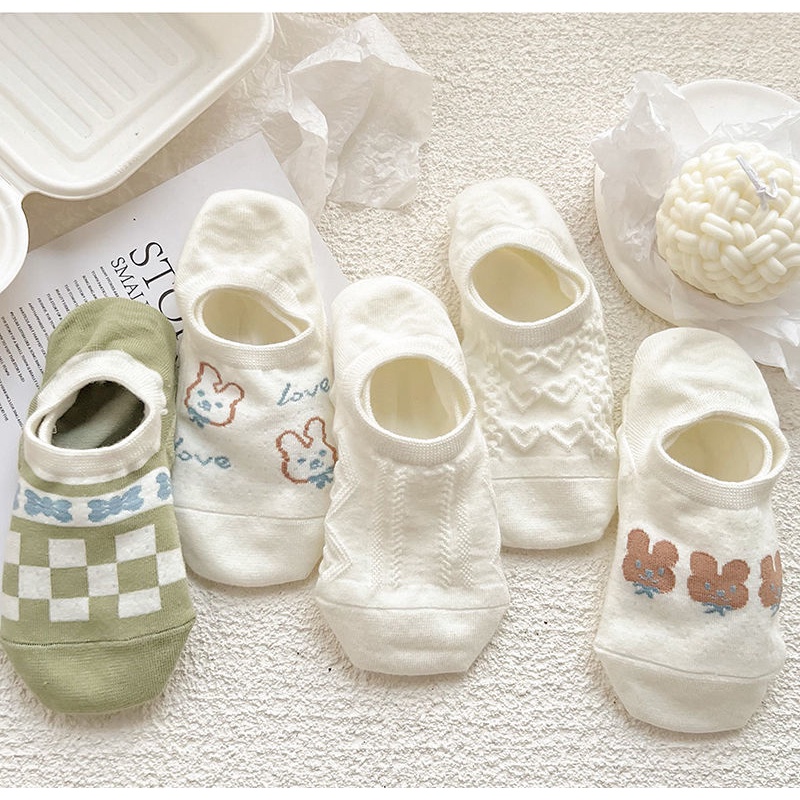 Set 10 tất vớ chân đi giày lười cổ ngắn màu xanh bơ trắng chất len đẹp Hàn Quốc