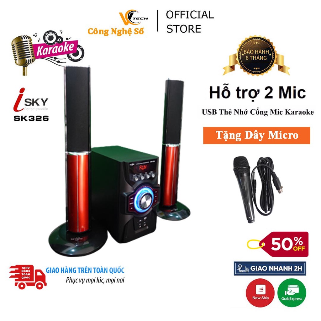 Loa vi tính ISKY SK-326 Hỗ trợ 2 cổng Micro karaoke | Loa Karaoke Cao Cấp gồm 1 loa chính, 2 loa vệ tinh