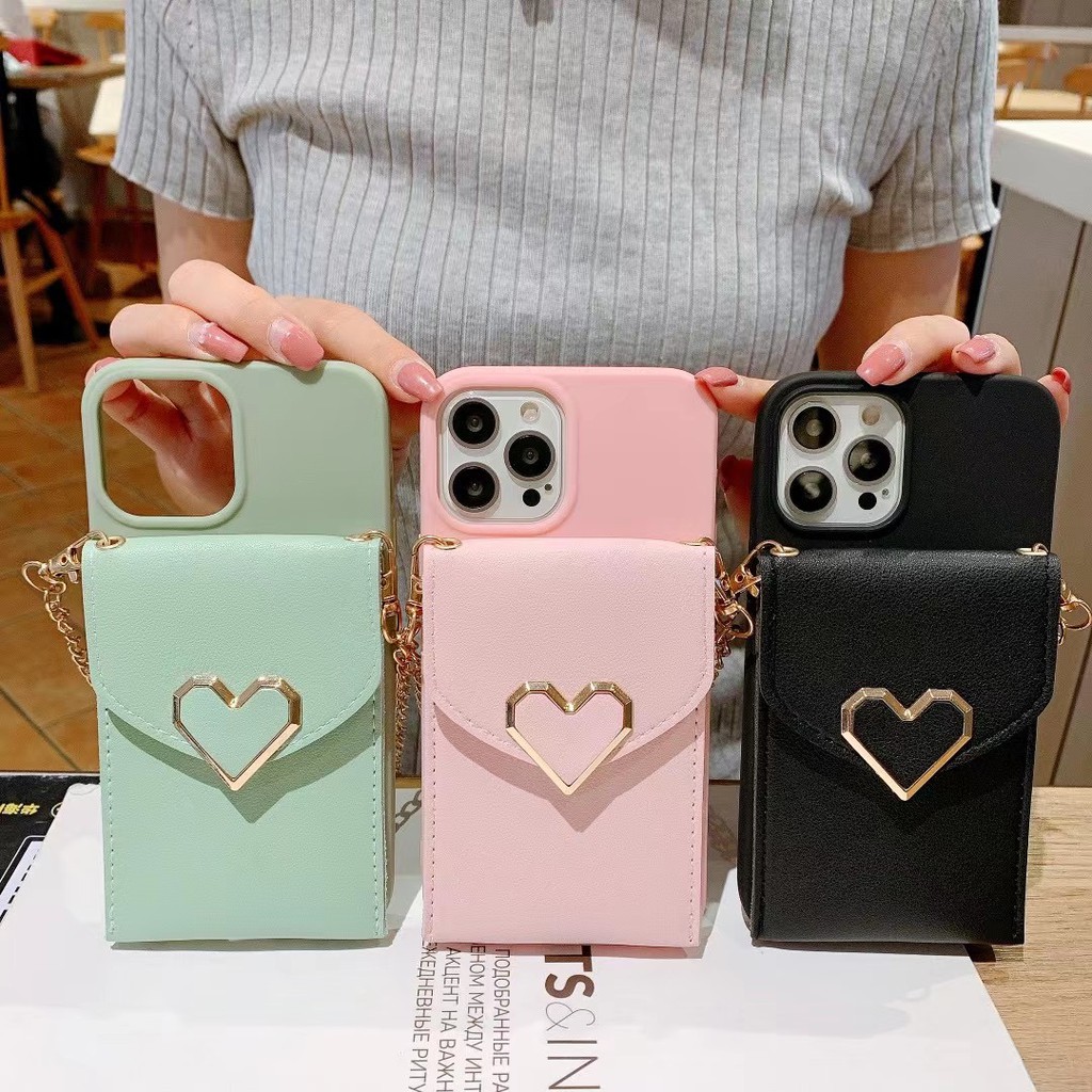 Ốp Điện Thoại Mềm Dạng Ví Có Dây Đeo Chéo Cho iphone 15 14 13 11 12 pro max mini se 2020 x xs max xr 6 6s 7 8 plus