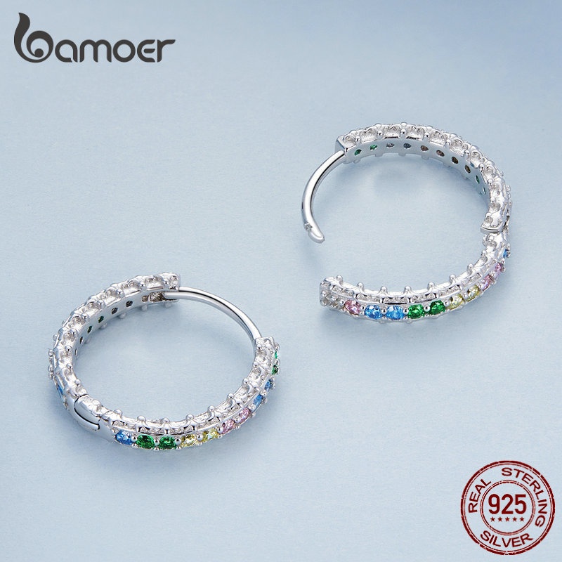 BAMOER Bông Tai bạc 925 ĐíNh Đá NhiềU MàU SắC