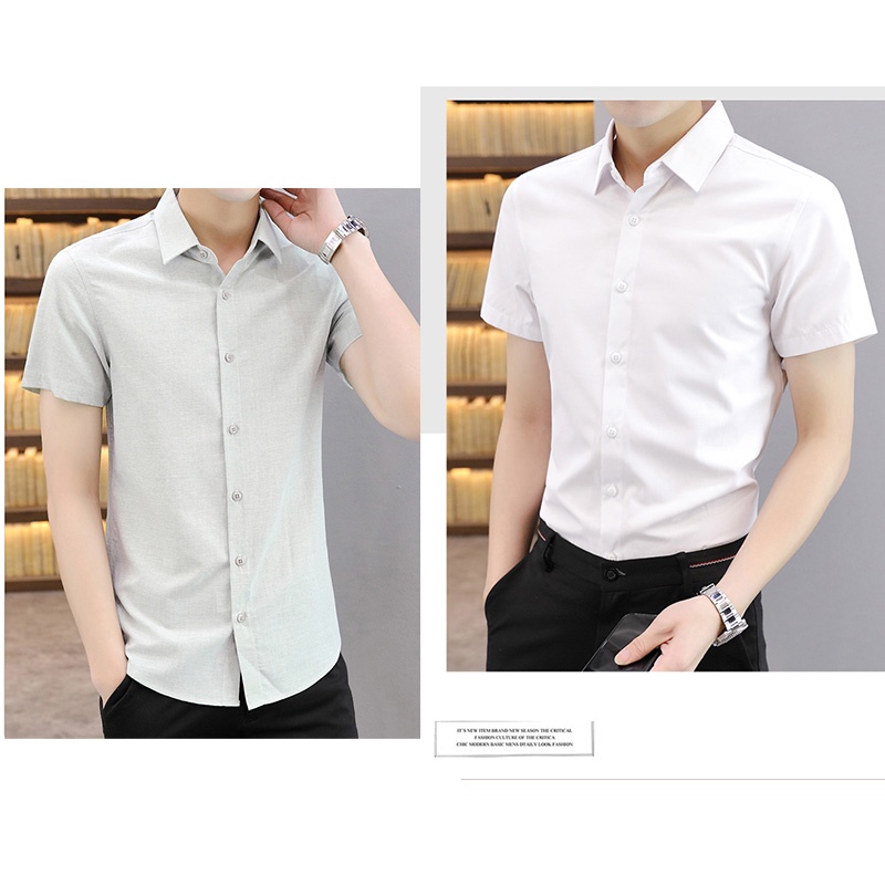 Áo Sơ Mi Tay Ngắn Màu Trơn Dáng Ôm Phong Cách Hàn Quốc Thời Trang Mùa Hè 2022 Mới Cho Nam