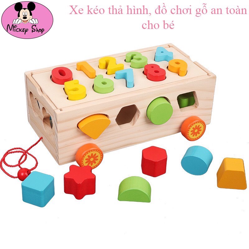 SIÊU RẺ Bộ Đồ Chơi Xe Kéo Thả Hình Đồ Chơi Gỗ Thông Minh Xe Kéo Thả Hình Khối Kết Hợp Ghép Số