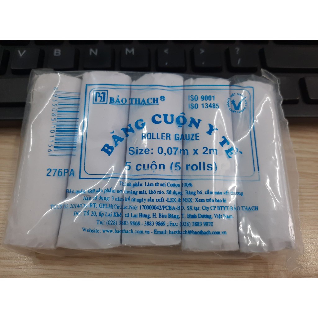 Băng cuộn y tế Bảo Thạch 0.1mx2m. Gói 5 cuộn