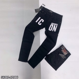 Quần bò jean côn đen trơn dập chữ ICON