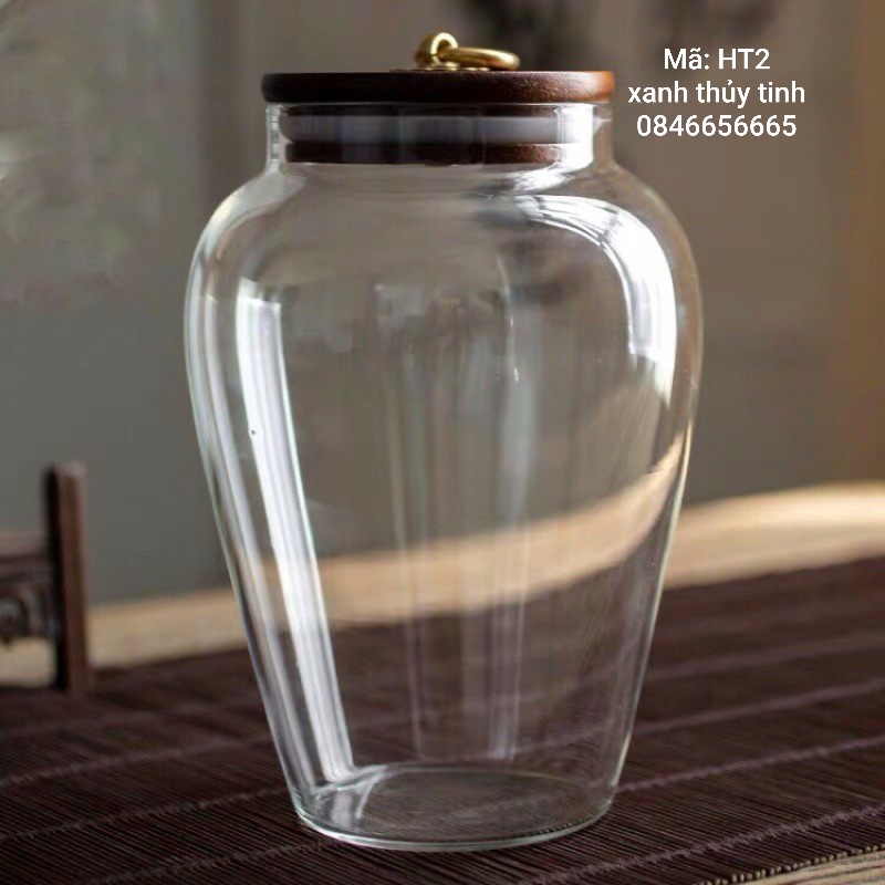 Hũ thuỷ tinh nắp gỗ đựng trà, đồ khô, bánh kẹo dung tích 1200ml