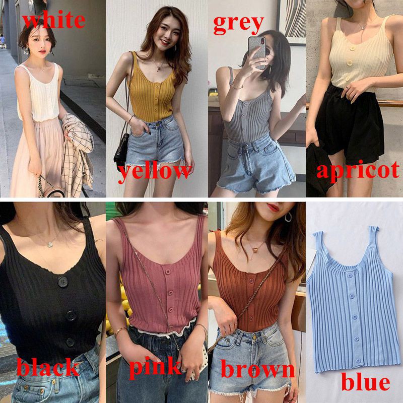 Áo hai dây dệt kim phối khuy kiểu dáng nữ tính