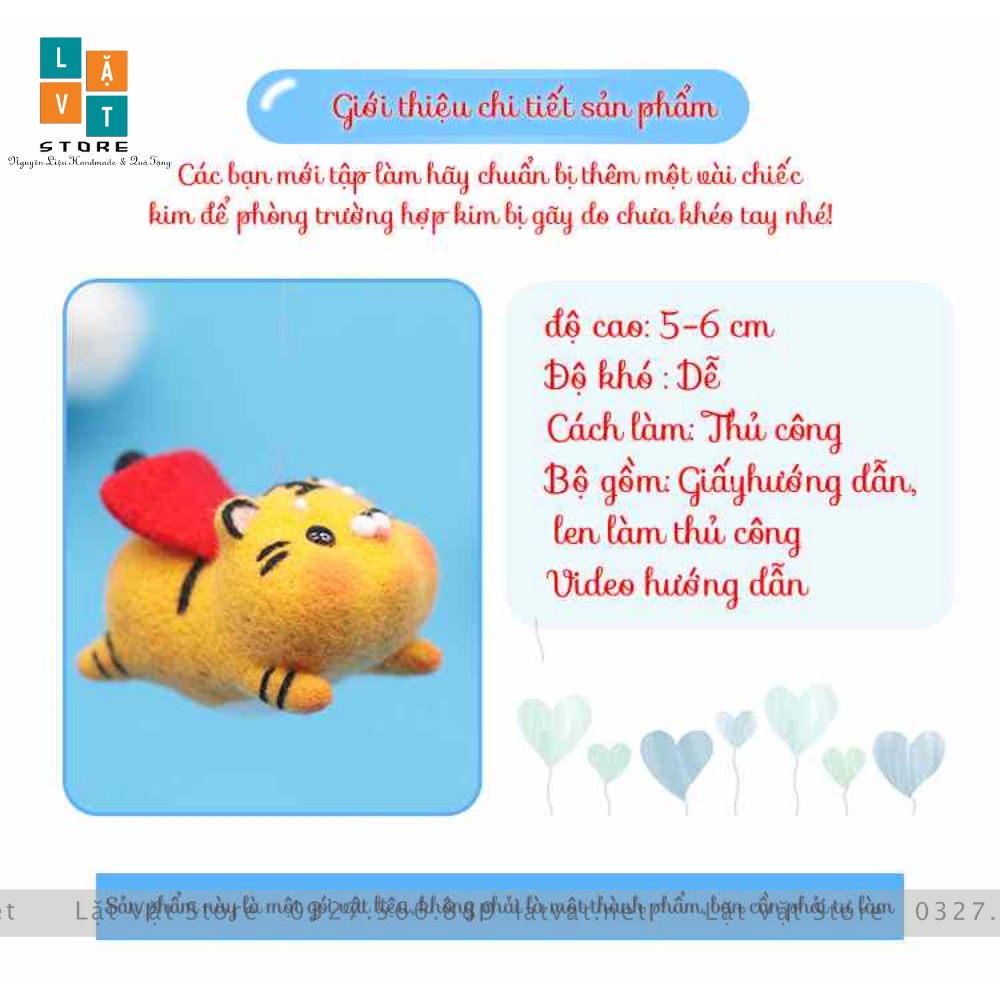 [Tết 2022] Bộ len chọc Hổ Nhâm Dần 2022 cực dễ thương, làm móc khoá từ len, needle felting tiger có hướng dẫn