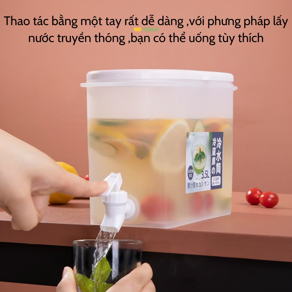 Bình đựng nước detox 3,5 lít có vòi, hộp đựng nước để tủ lạnh Seka, bình nước chịu nhiệt an toàn, bình đựng nước ép