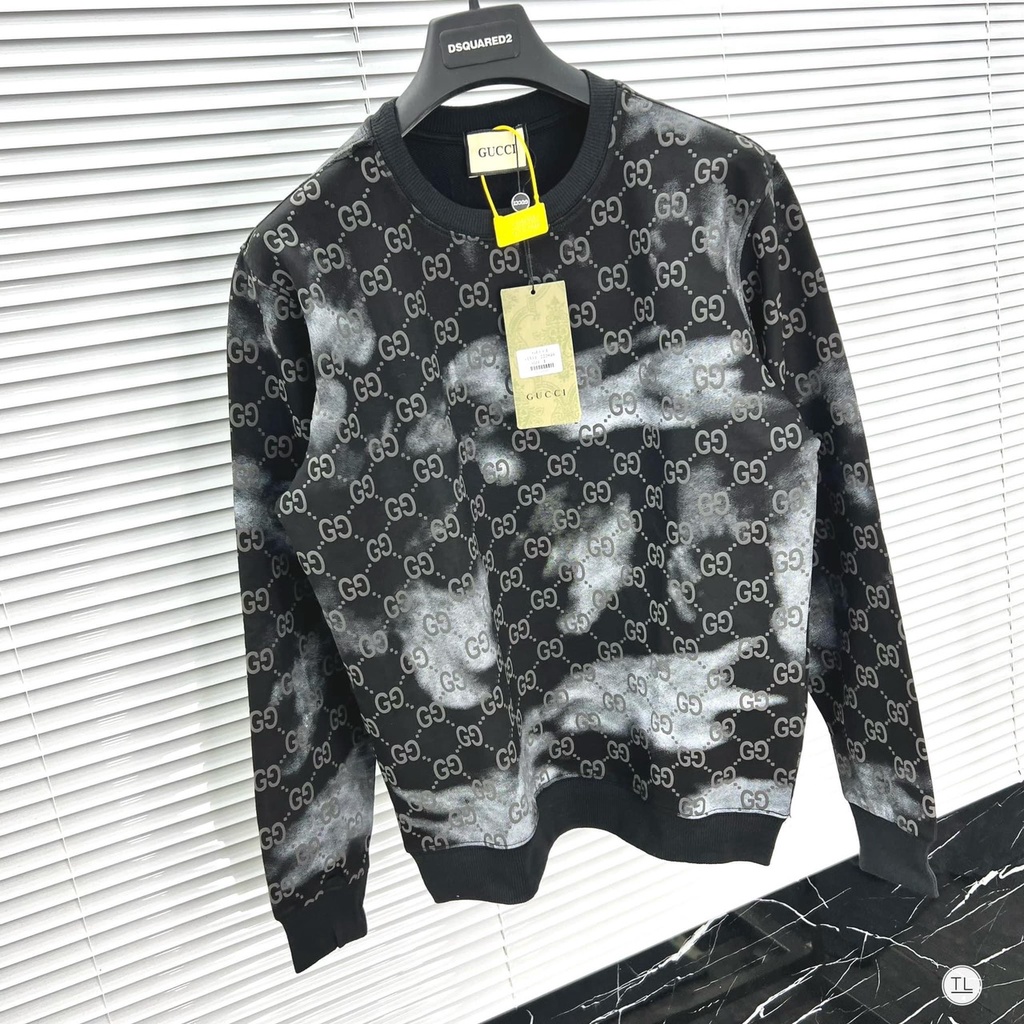 Áo Khoác Nỉ Dài Tay Sweater Suông Phối Loang Họa Tiết Phong Cách