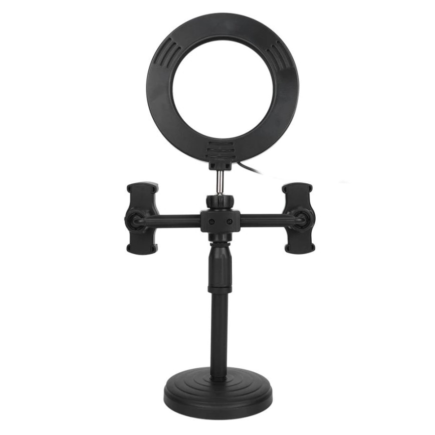 Đèn Led 16cm Với 2 Giá Đỡ Điện Thoại Để Bàn, Hỗ Trợ Livestream, Trang Điểm, Chụp Ảnh Beauty, Quay Video - Tặng Remote