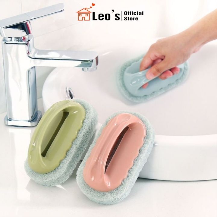 Bàn Chải Bọt Biển Lau Chùi Cọ Rửa Nhà Tắm, Nhà Bếp Tay Cầm Đa Năng ( Màu Ngẫu Nhiên )