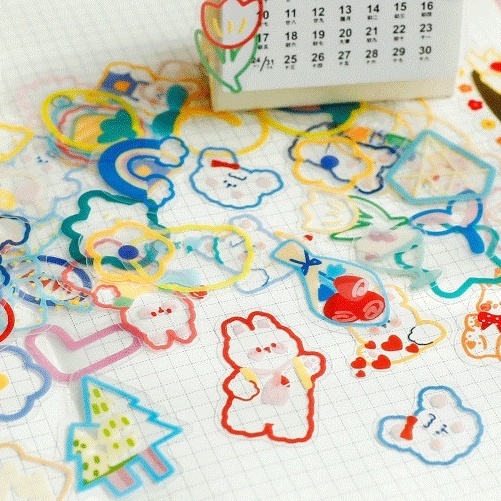 Set 45 miếng dán trong suốt chống thấm nước tự dính họa tiết hoạt hình dễ thương