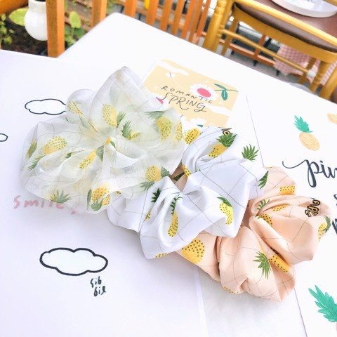 [Ảnh Thật] Cột Tóc Vải Scrunchies Trái Thơm PINEAPPLE KẺ VUÔNG