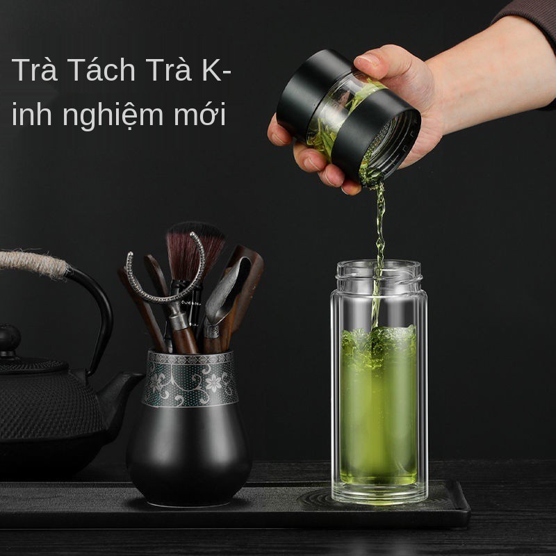 【miễn phí chổi quét cốc】 thủy tinh đôi Nhiệt độ thông minh cốc đong nam nữ, tách nước pha trà, tặng phẩm cao cấp