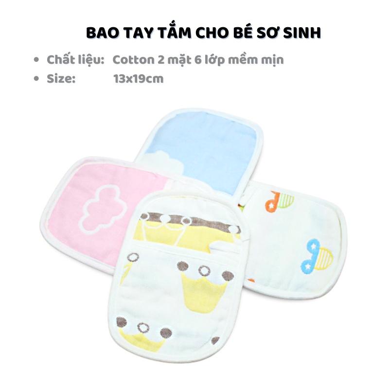 Khăn Tắm Đa Năng, Bao Tay Tắm Cho Bé Sơ Sinh Cotton 2 Mặt 6 Lớp Mềm Mịn - Timikid