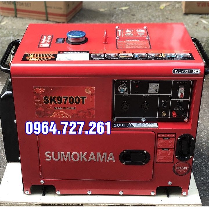 Máy phát điện chạy dầu 6Kw Sumokama SK9700T chạy được điều hòa, tivi, tủ lạnh,...