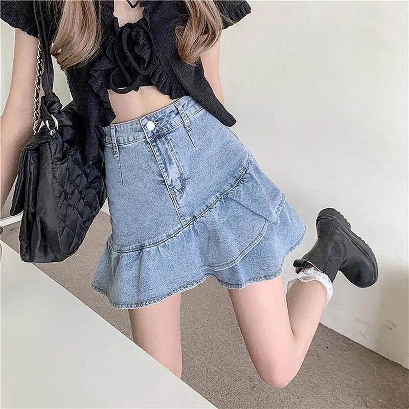 Chân váy jean Chữ A Lưng Cao Thời Trang Mới