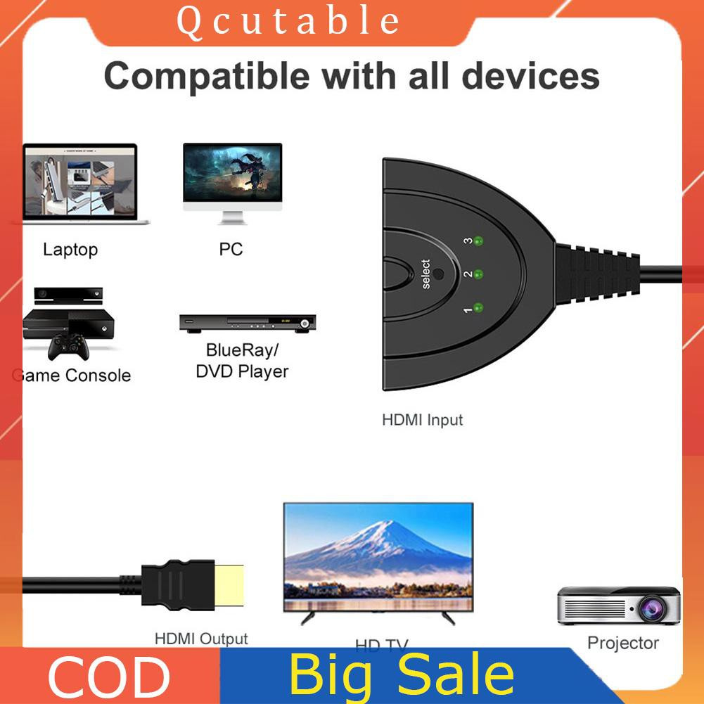 3 Port HDMI-compatible HUB Switch 1080P HD 3 in 1 out Video Audio Splitter Duplicator 