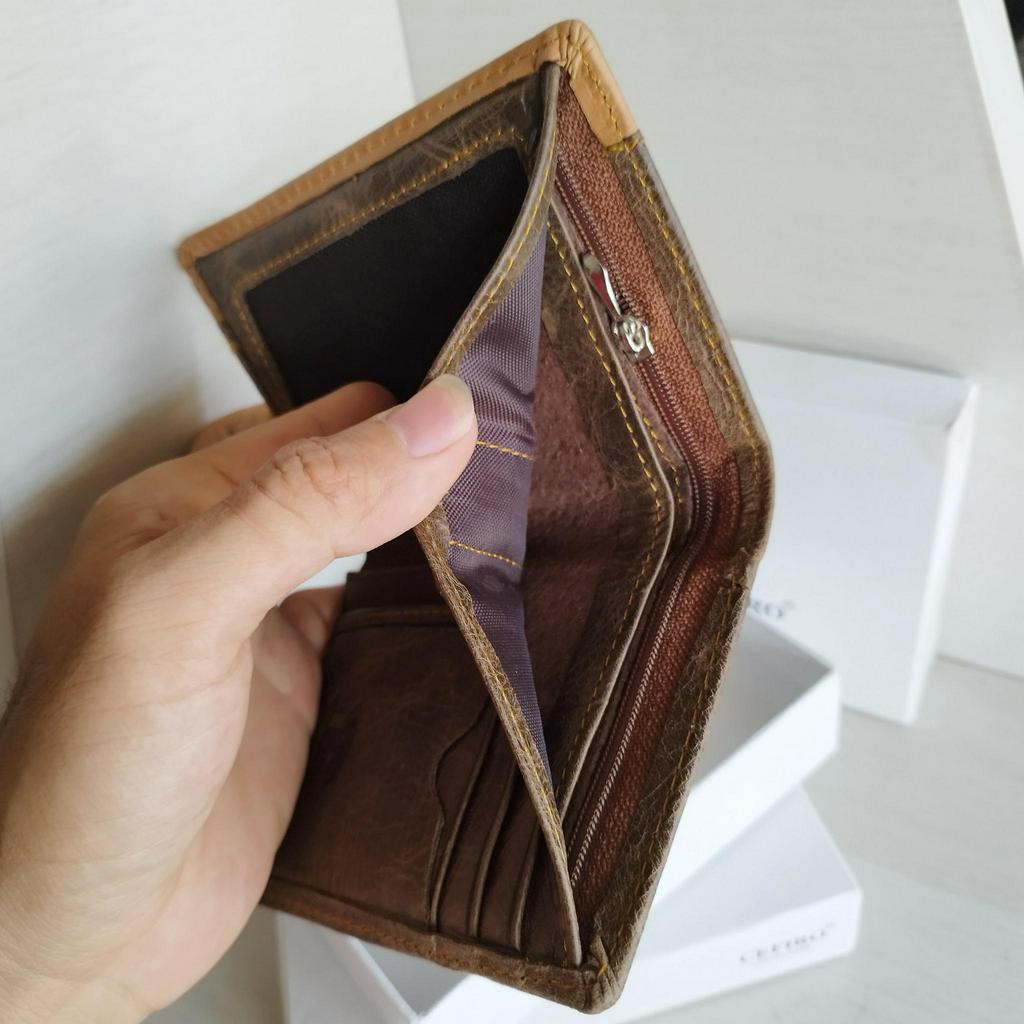 Ví nam cao cấp mini nhỏ gọn dáng đứng, bóp da nam Cefiro