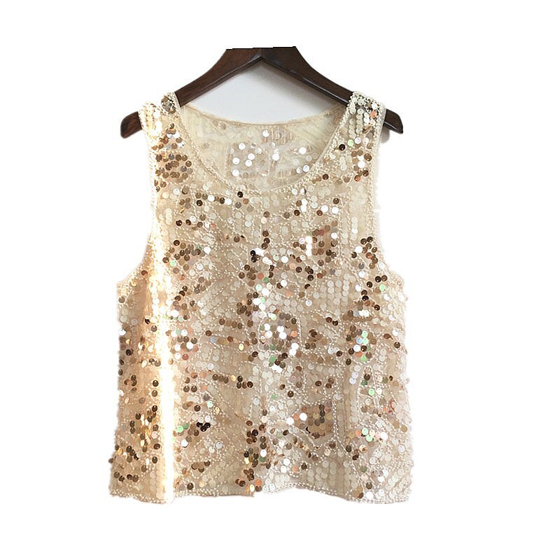 Áo Lưới Không Tay Đính Hạt Sequin Phong Cách Vintage Dành Cho Nữ