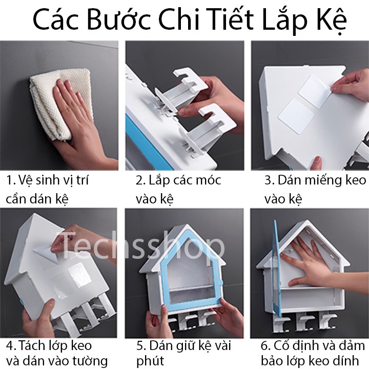 Kệ Nhà Tắm Để Đồ Có Nắp Đậy Hình Mái Nhà F825 Kèm Theo 3 Cốc