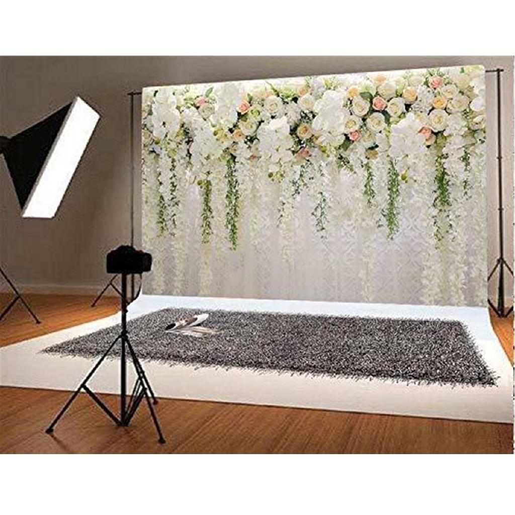 Hulunbeier White 3D Rose Floral Photo Backdrops Bridal Shower Wedding Flowers Wall Decor